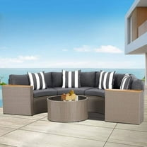 SOLAURA 5-Piece Outdoor Patio Furniture Gray Wicker Sectional Sofa Set