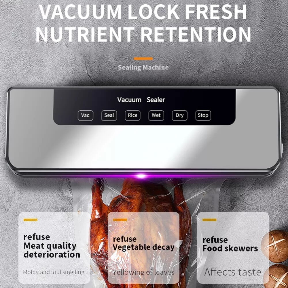 Commercial Vacuum Sealer Machine with 65 KPA Strong Suction, 6-in-1 Food Saver System for Dry & Moist Foods, Ideal for Home & Business Use, Includes 30 Free Bags