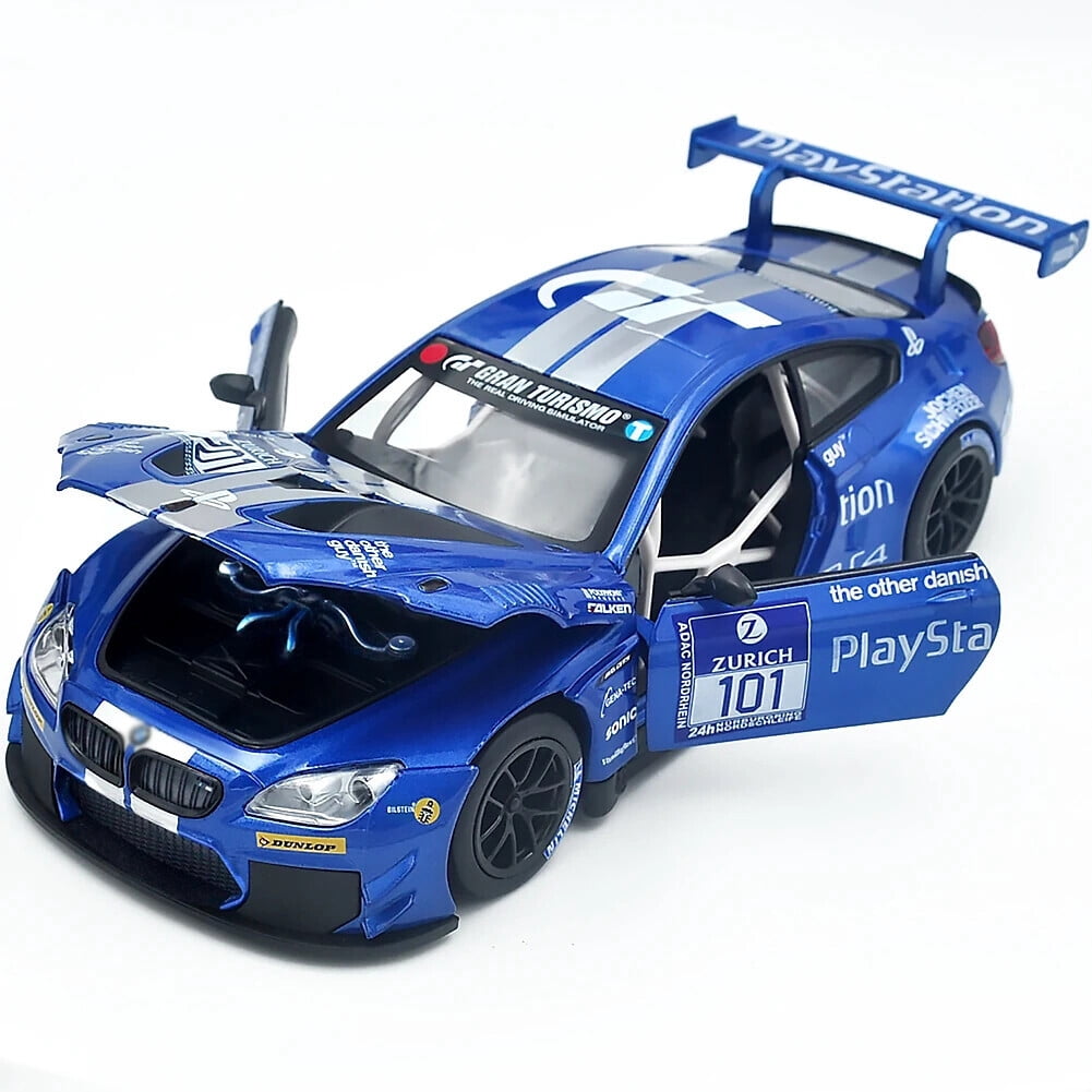 1: A 24 scale BMW M6 GT3 alloy die-casting car model with door opening, headlights, and audio functions. Boys' toy cars, children's birthday gifts.
