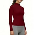 thumbnail image 5 of Posijego Mock Neck Long Sleeve Shirts for Women Plain Basic T-Shirts Slim Spring Trendy Going out Crop Tops Solid Color, 5 of 9