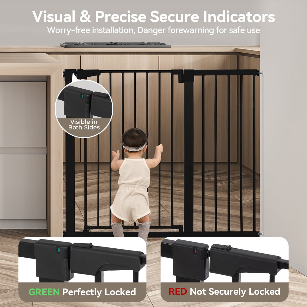 Baby Safety Gate, Caveen Extra Tall 36'', 29.5-46'' Wide Baby Gate Stairway and Hallway, for Ages 6 to 36 Months, Black