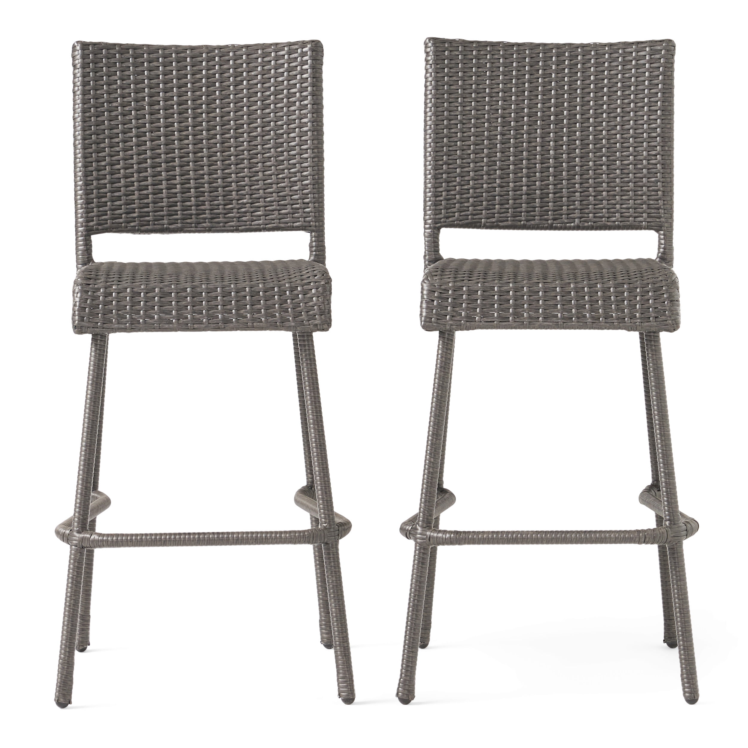 Armless Barstools 29 Inch Set of 2, Outdoor PE Rattan Stools for Patio Bar, Grey