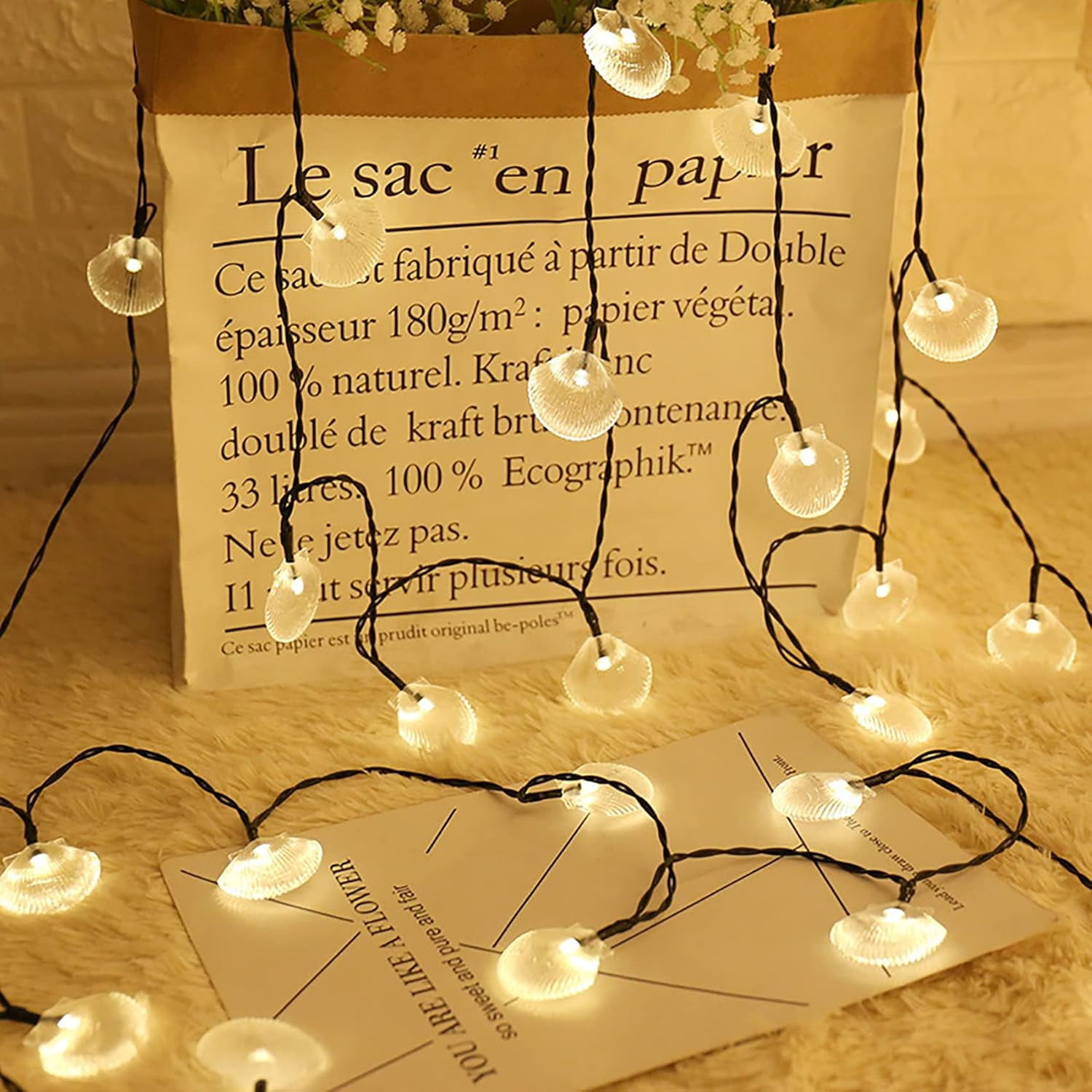 Solar Seashell String Lights 16.4FT 30LED Waterproof 8 Modes Sea Shell String Lights Ocean Theme Lights for Covered Outdoor Camping Wedding Birthday Party