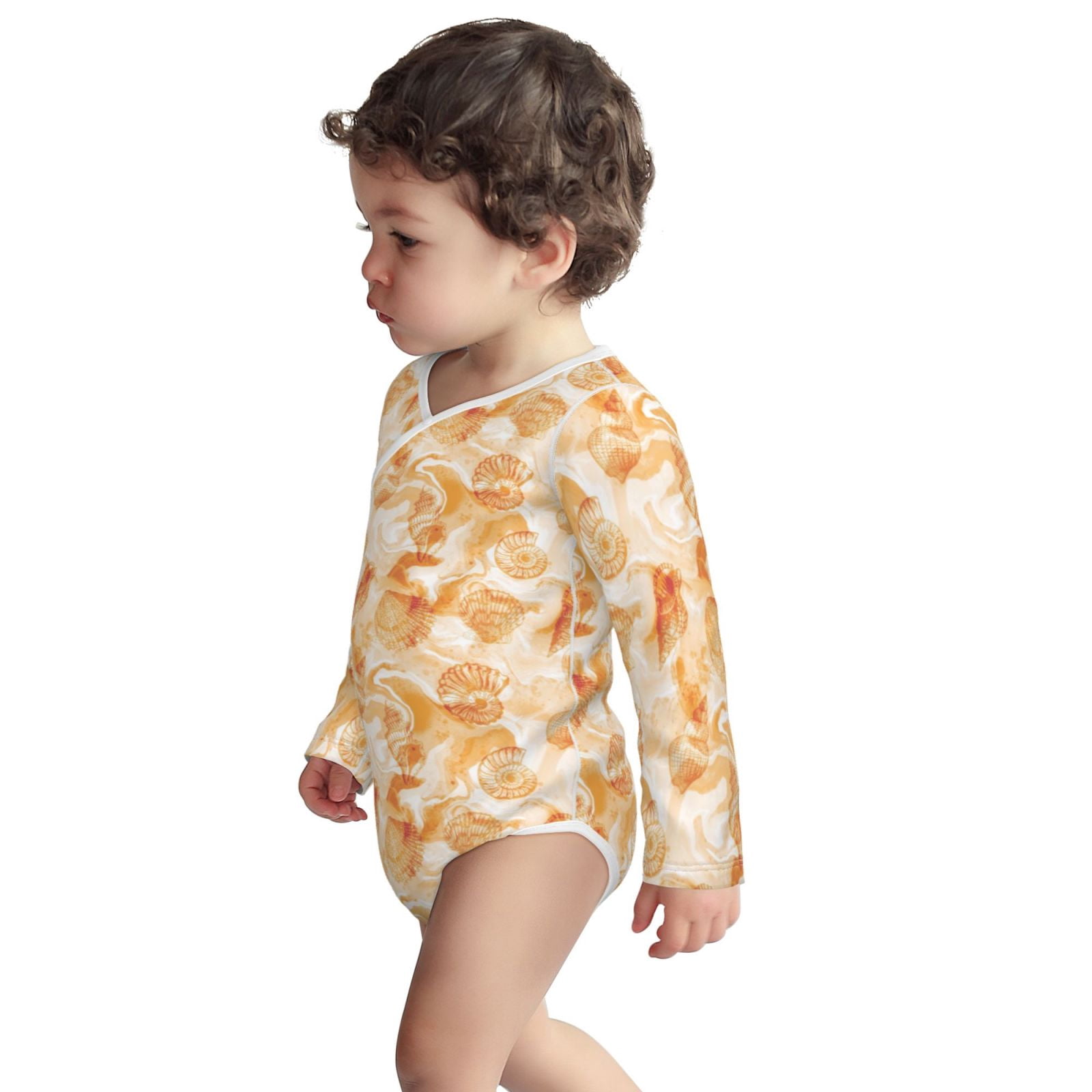 Xecao Watercolor Sea Shells Print Baby unisex-baby Cotton Long-sleeve Bodysuits-3 Months