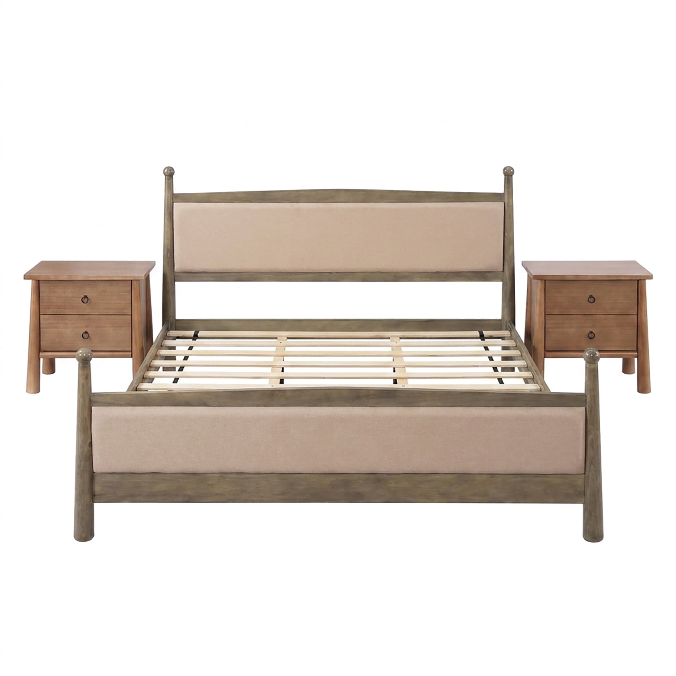 Christopher Knight Home 3-Piece Bedroom Set with King Upholstered Bed and 2 Nightstands, Natural