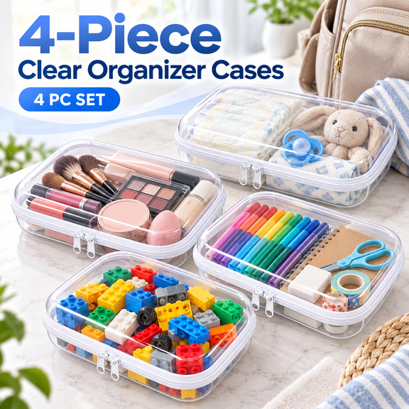 OZERA 4 Pack Clear Hard Shell Zipper Pouches, Waterproof Travel Toiletry Bag, Makeup Cosmetic Organizer, Storage Case for Toys and Pencils