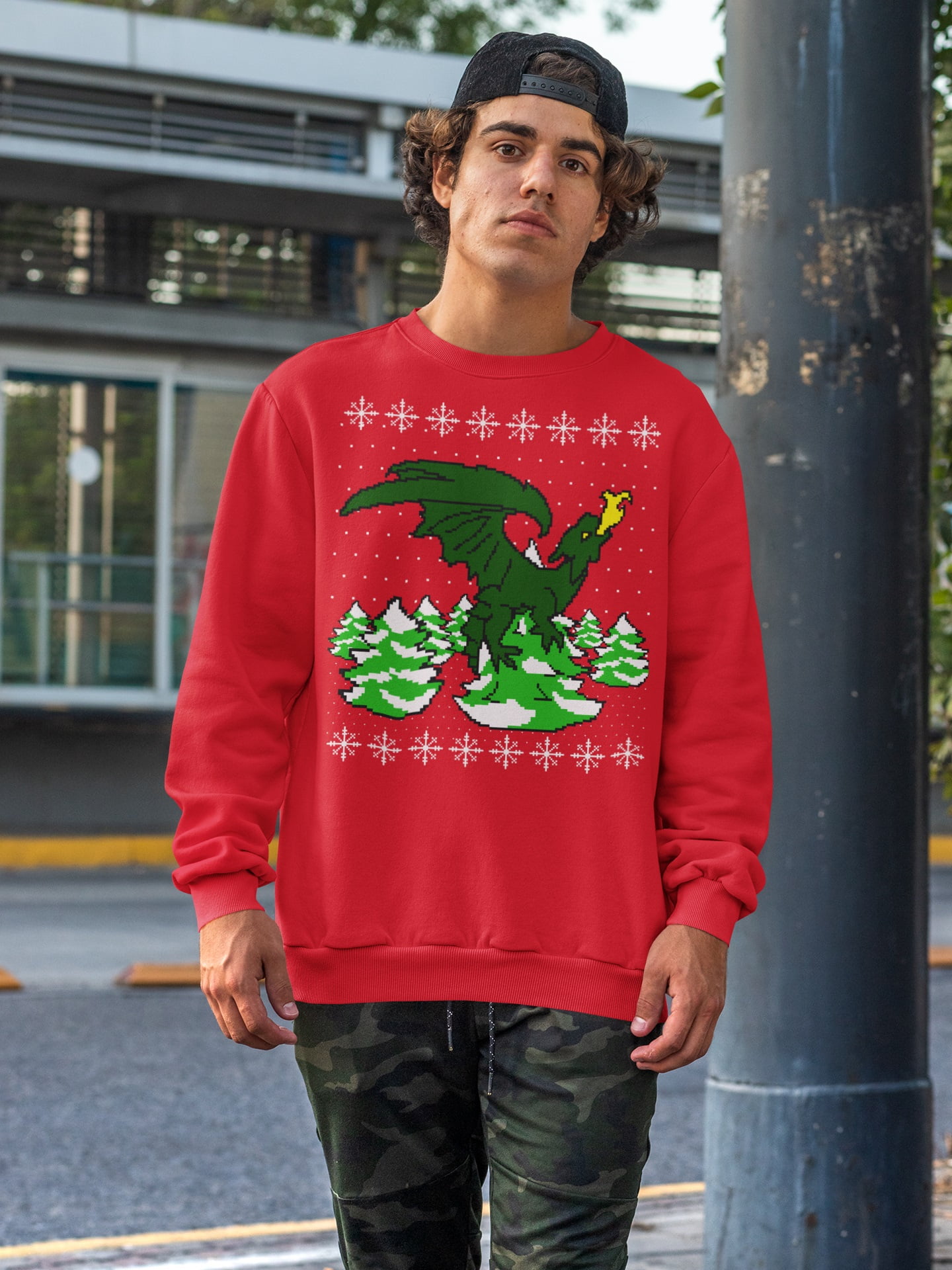 Old Glory Mens Ugly Christmas Sweater Dragon Winter Long Sleeve Sweatshirt