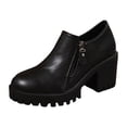 thumbnail image 7 of Women's Chunky Ankle Boots Vintage Lug Sole Platform Round Toe Low Top Booties with Side Zipper Chunky Heeled Loafers, 7 of 7