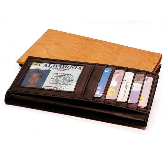 RFID Blocking Genuine Leather Checkbook Cover Holder Thin ID Window Card Wallet