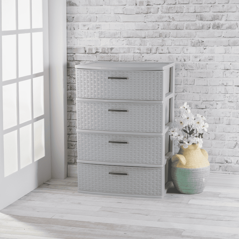 Sterilite Wide Weave Tower with 4 Opaque Drawers for Organized