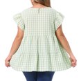 thumbnail image 4 of DARING DIVA Women's Plus Women's Gingham Top 1950s Crew Neck Flare  Blouse 1X Green, 4 of 6