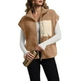 thumbnail image 2 of felwors Women's Oversized Sherpa Vest Casual Warm Fleece Fuzzy Jackets Sleeveless Zip Up Cozy Vests Outerwear with Pockets Khaki, L, 2 of 5