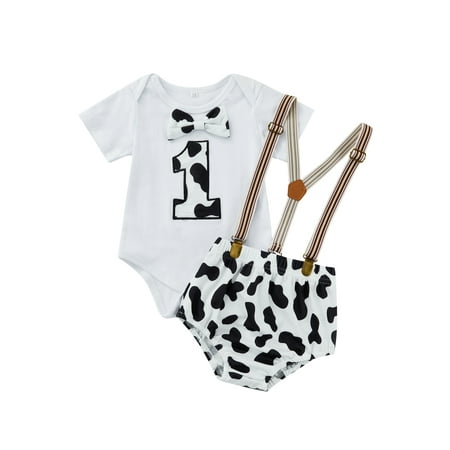 

TFFR Baby Boys Summer Shorts Set Round Neck Short Sleeve Cow Pattern Digital Print Bodysuit Bib Shorts