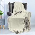 thumbnail image 4 of Russia Soft Flannel Fleece Blanket, Vintage Style Moscow Skyline Silhouette Hand Drawn Sketch Architecture Design, Cozy Plush for Indoor and Outdoor Use, 50" x 60", Beige Dark Taupe, by Ambesonne, 4 of 5