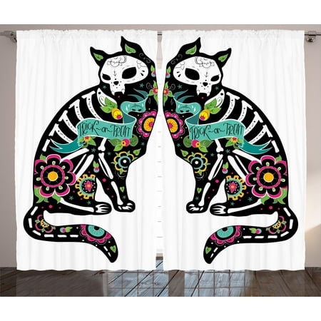 Day Of The Dead Decor Curtains 2 Panels Set Skeleton Cats Festive