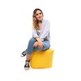 thumbnail image 2 of Gouchee Home Cube Soleil Outdoor/Indoor Yellow Ottoman Pouf – Waterproof Cube Pouf with Polystyrene Bead Filling, Lightweight Modern Seating for Patio, Deck, or Living Room, 2 of 5