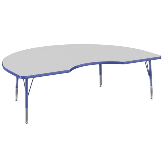 48in x 72in Kidney Everyday T-Mold Adjustable Activity Table Grey/Blue - Toddler Swivel with Six 14in Stack Chairs Blue - Swivel Glide