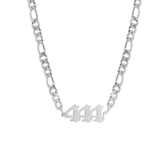 HIJONES Women's Stainless Steel Angel Number 444 Necklace Flat Pendant Choker Numerology Jewelry Silver