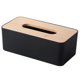 thumbnail image 1 of Caja de pañuelos de plástico con cubierta de bambú, contenedor de toallas de papel facial rectangular, 1 of 7