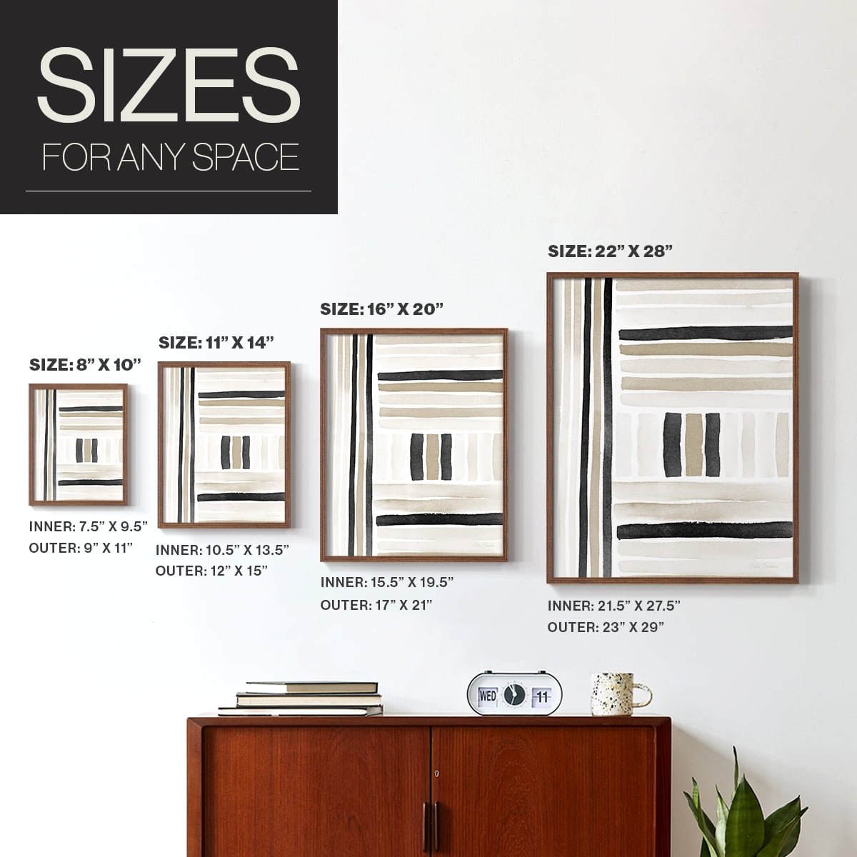 Neutral Lines II in Brown Solid Wood 8 x 10 Framed Print