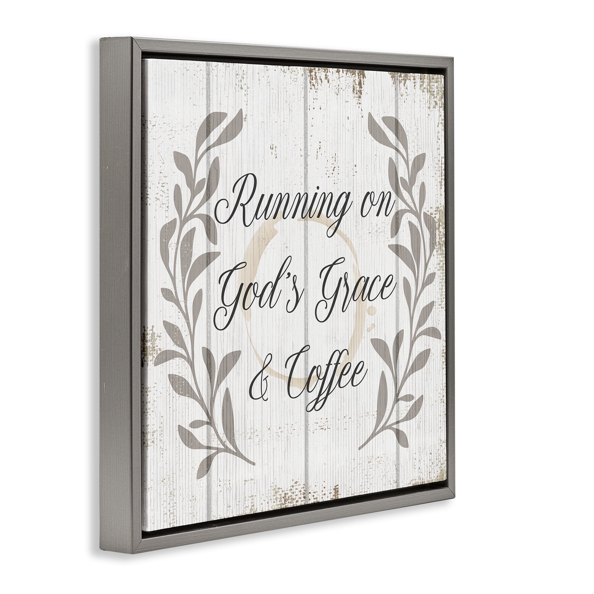 Stupell Industries God's Grace & Coffee Phrase Religious Painting Gray Floater Framed Canvas Art Print Wall Art, 25 x 25