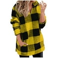thumbnail image 2 of gbyLJF Womens Plaid Fleece Hoodie Quarter Zip Turndown Collar Pullover Tops Casual Long Sleeve Pockets Sweatshirt, 2 of 7