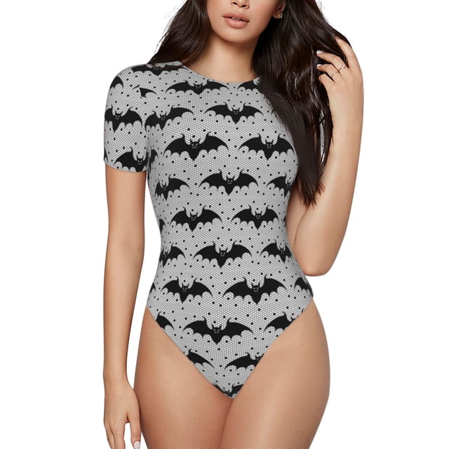 Fotbe Bat Body de Mujer con Cuello Redondo y Mangas Cortas, Sin Mangas Ajustado, Suave, Cómodo y Básico-Small