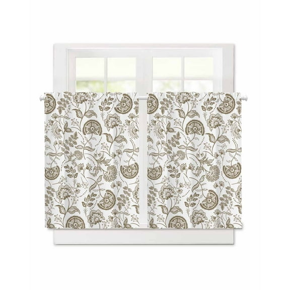 Pastoral Flower Short Blackout Curtains 36 Inch Long Brown Flower Farm Vintage Linen Texture Rod Pocket Kitchen Curtains, 2 Panels Thermal Insulated Room Darkening Drapes for Bedroom, 30"W x 36"L