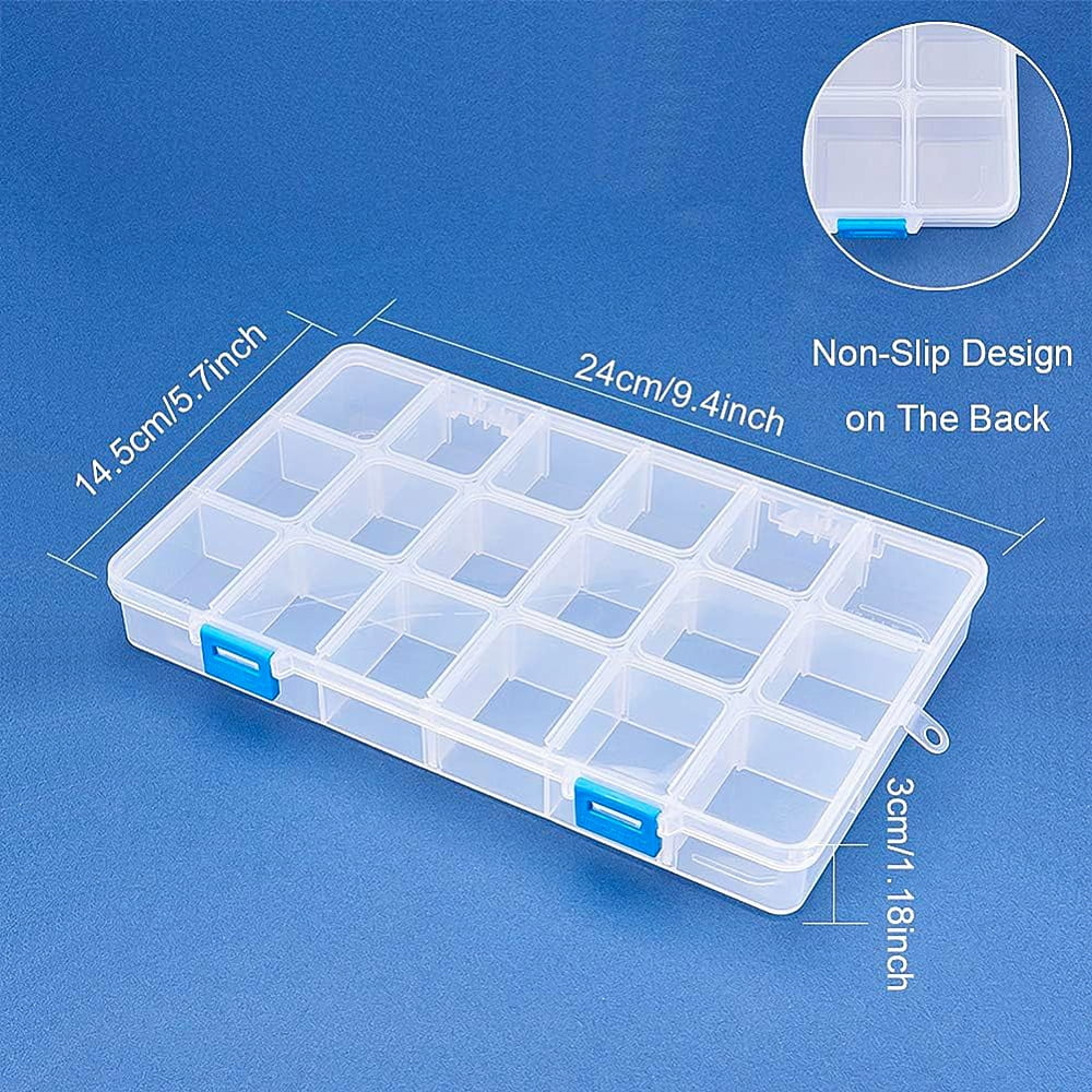 4 Pack 18 Grids Large Transparent Plastic Storage Box Bead Organizer with Adjustable Dividers for Jewelry Beads Tools Craft Accessories and