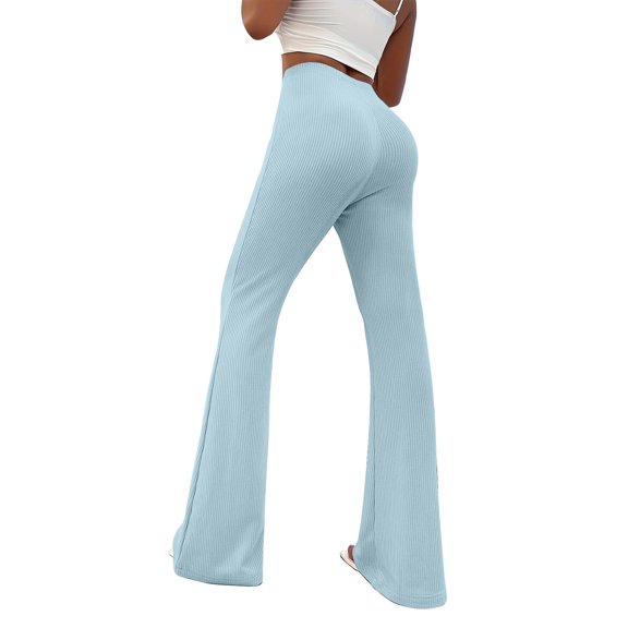 Kixjoy High Waisted Leggings for Women Plus Size Lounge Straight Leg Pants Thermal Gym Seamless Leggings Fall Soft Silm Fit Leggings for Women Tummy Control, Light Blue S