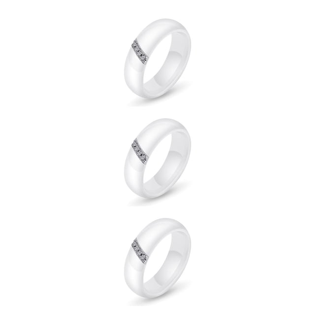 Qarigey Anillo de circón con incrustaciones Blanco Negro Lazo de cerámica Estilo simple Titanio Acero Mujeres Amante Compromiso Joyería Type1 NO1