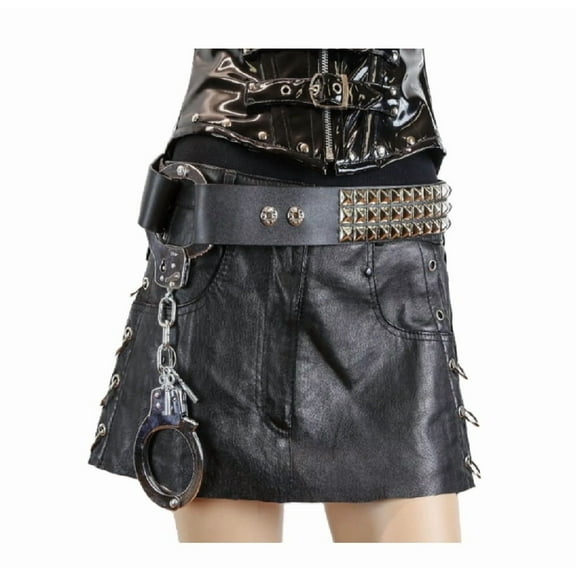 Studded Belt & Handcuff Set - 80s - Black Vinyl - Costume Accessory - One Size