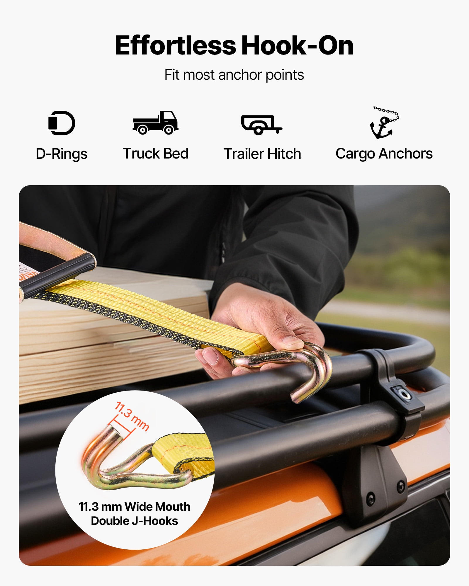 VEVOR Ratchet Straps, 2in x 30ft, Heavy Duty Tie Down Straps with Double J Hook, 10,000 lbs Break Strength, Carry Bag, Tie Down Ratcheting for Moving, Trailers, Motorcycles, Kayaks, Car Roof, 4 Pack