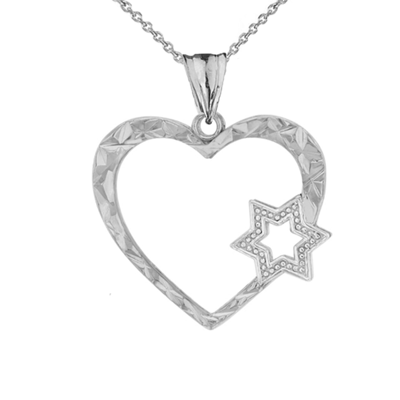 0.06 ct Round Cut Diamond 14k White Gold Star of David Pendant & Chain Necklace 