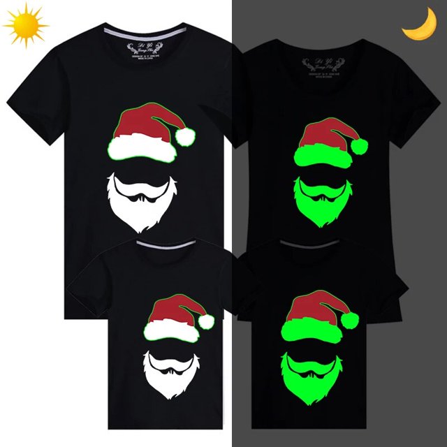 Camisetas navideñas a juego para la familia, diseño exclusivo, Papá Noel luminoso, camiseta navideña familiar