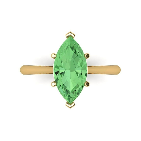 2.5 ctw Solitaire Anniversary Ring for Women | Marquise Cut Simulated Green Diamond | Hyperallergenic Solid 14K Yellow Gold