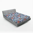 thumbnail image 2 of Ambesonne Floral Fitted Sheet, Modern Flourishes Flowers, King Size, Dark Teal Orange, 2 of 5