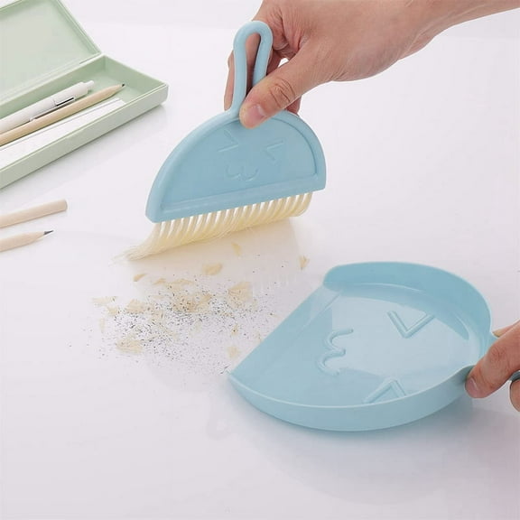 Mini Dustpan and Brush Set, Small Broom Cleaning Set Portable Table Top Set(Blue)
