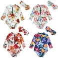 thumbnail image 5 of WOLLED Baby Girls Swimsuit Newborn UPF 50+ Rash Guard One Piece Zipper Swimwear 6M-18M Long Sleeve Jumpsuit Bathing Suit with Headband, 5 of 11