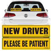 TOTOMO New Driver Sticker for Car – Large 12x3 Reflective Vehicle Safety Sign Window Cling for Student Rookie Learner Drivers Removable Bumper Sticker Please Be Patient