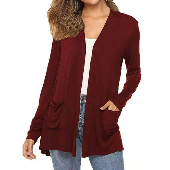 Cardigan for Women Solid Color Casual Womens Cardigan Long Sleeve With Pocket Kimono Cardigans Alsol Lamesa