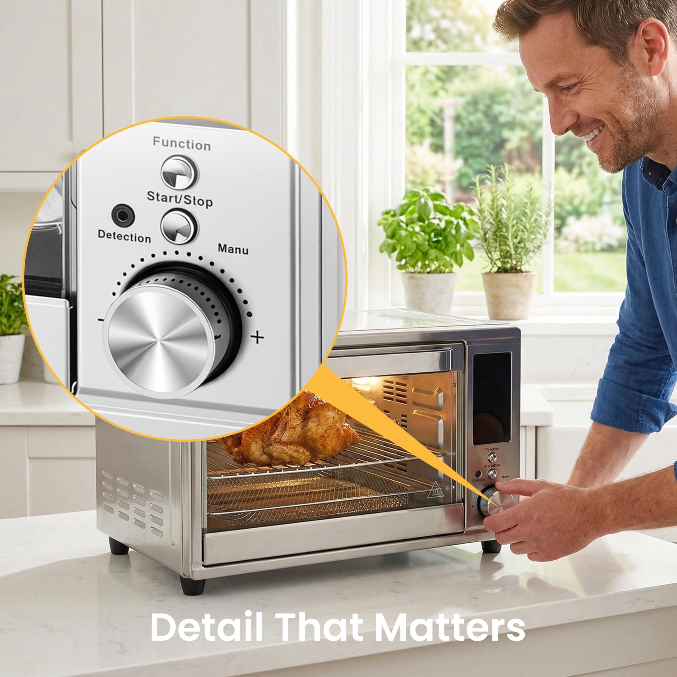 Plum Chef 30 Qt Air Fryer Toaster Oven Combo with Smart Probe, 12-in-1 Countertop Convection Oven, 450°F, Stainless Steel, Silver