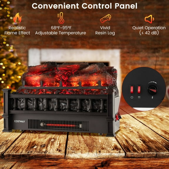 Amijoy 20" Electric Fireplace Log Set Heater with Adjustable Temp, Overheating Protection, Realistic Pinewood Ember Bed