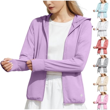 Oksale Womens Sun Protection Athletic Jackets Plus Size Zip Up Jacket with Mask Breathable Lightweight Workout Jackets with Hood Beige M