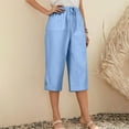 thumbnail image 6 of Womens Elastic High Waist Capri Pants Summer Casual Loose Fit Capris Wide Leg Cotton Linen Pants, 6 of 9