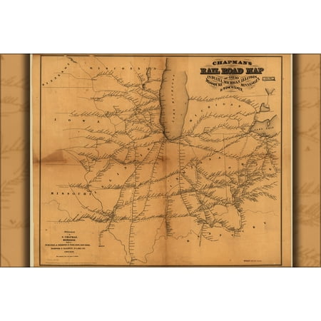 24"x36" Gallery Poster, railroad map Illinois Indiana Ohio Michigan 1859
