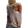 thumbnail image 3 of Argulvti Women's Summer Casual Glistening Sequin Crew Neck Shirt Tops Party, 3 of 6