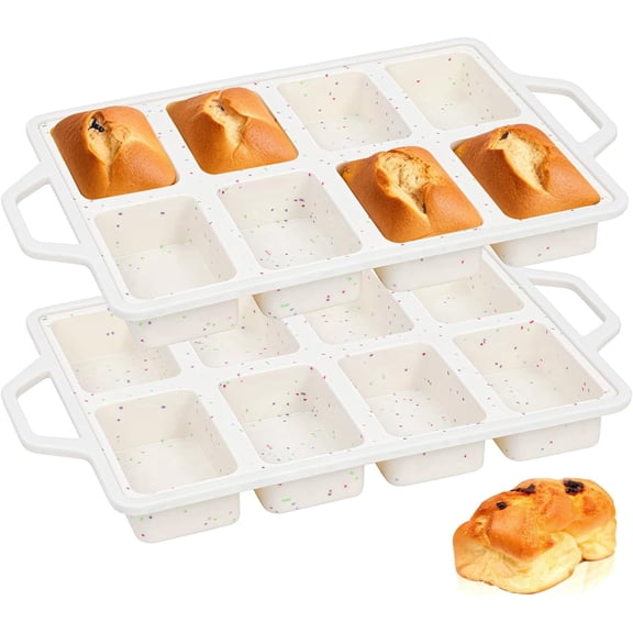 Silicone Mini Loaf Pans with Metal Reinforced Frame-2 Pack, Non-stick Silicone Mini Bread Loaf Pans for Baking 8-Cavity, Tiny Banana Bread Set, Dishwasher Safe Brownie Pan-Cream