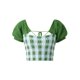 thumbnail image 2 of Sunloudy Tops cortos para mujer, cuello cuadrado, manga corta, contraste de color, estampado a cuadros, suéter, camisa de punto para damas jóvenes Sunloudy  S M L, 2 of 7