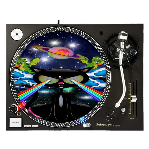 KuzmarK™ 12" DJ Turntable Slipmat - Kitty Cat Rainbow Laser Eyes